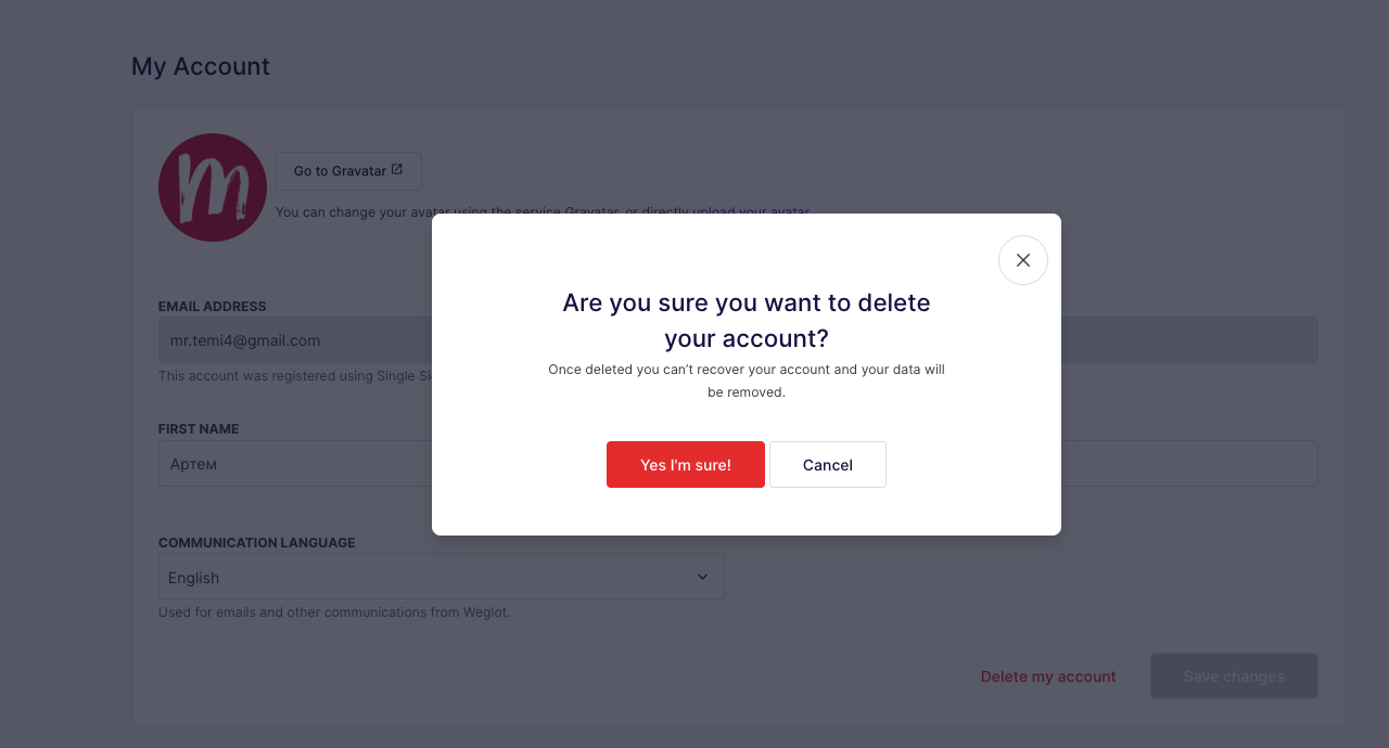 How do you unsubscribe, delete the account, and export your data?